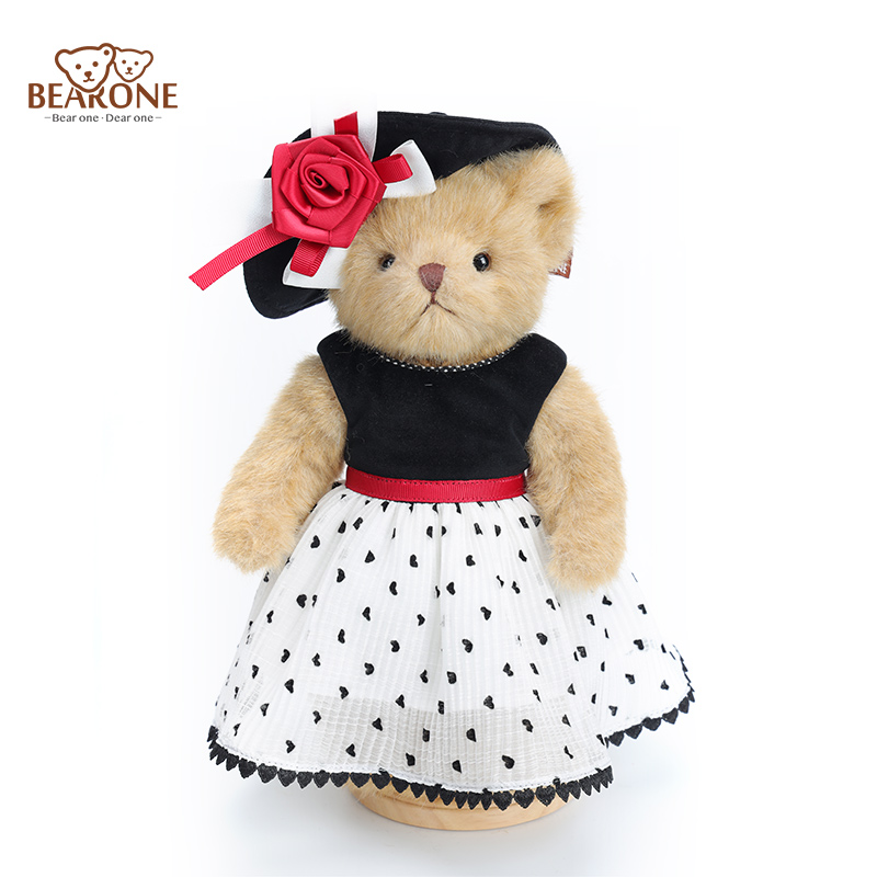 Elegant Girl Bear with Black and White Dress