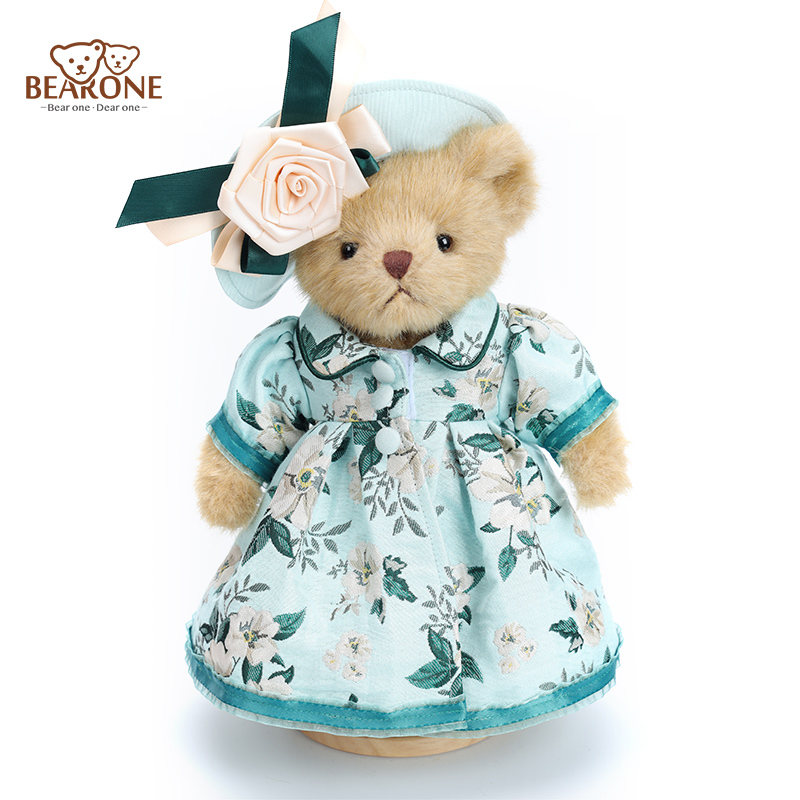 Elegant Girl Bear with Flower Green Dress