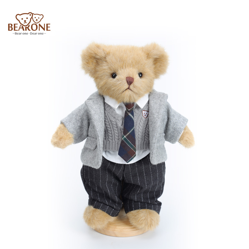 Fashionista Teddy Bear Dressed with Grey Suit 
